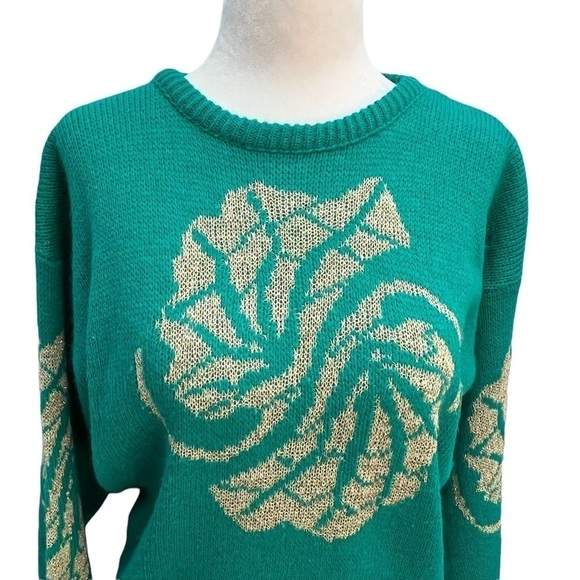 vintage Le Rouge Green/Gold Long Sleeve Sweater Size M/L - Picture 4 of 11